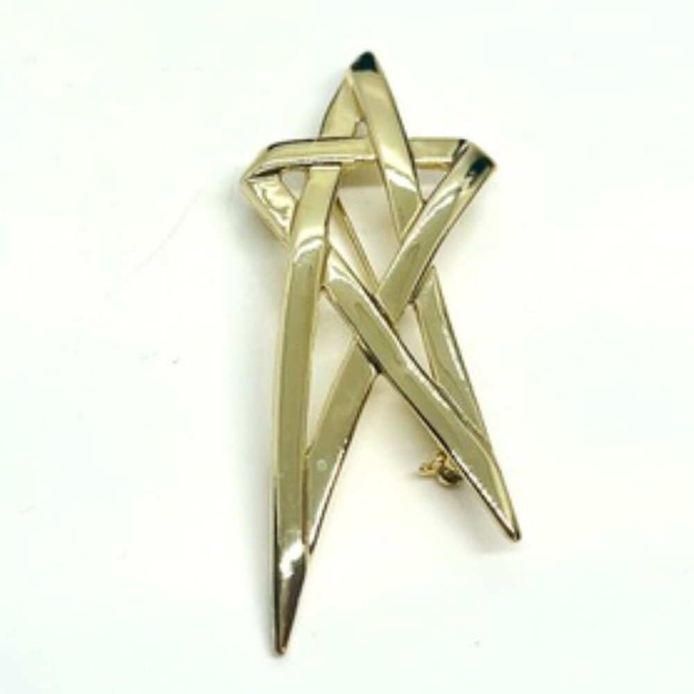 MODERNIST ABSTRACT GOLD TONE BROOCH PIN SCULPTURAL GEOMETRIC STATEMENT